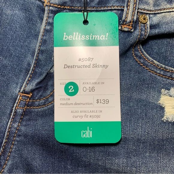 NWT CABI Medium Washed Destructed Skinny Jeans (Size 2) - Picture 6 of 16
